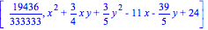 [19436/333333, x^2+3/4*x*y+3/5*y^2-11*x-39/5*y+24]